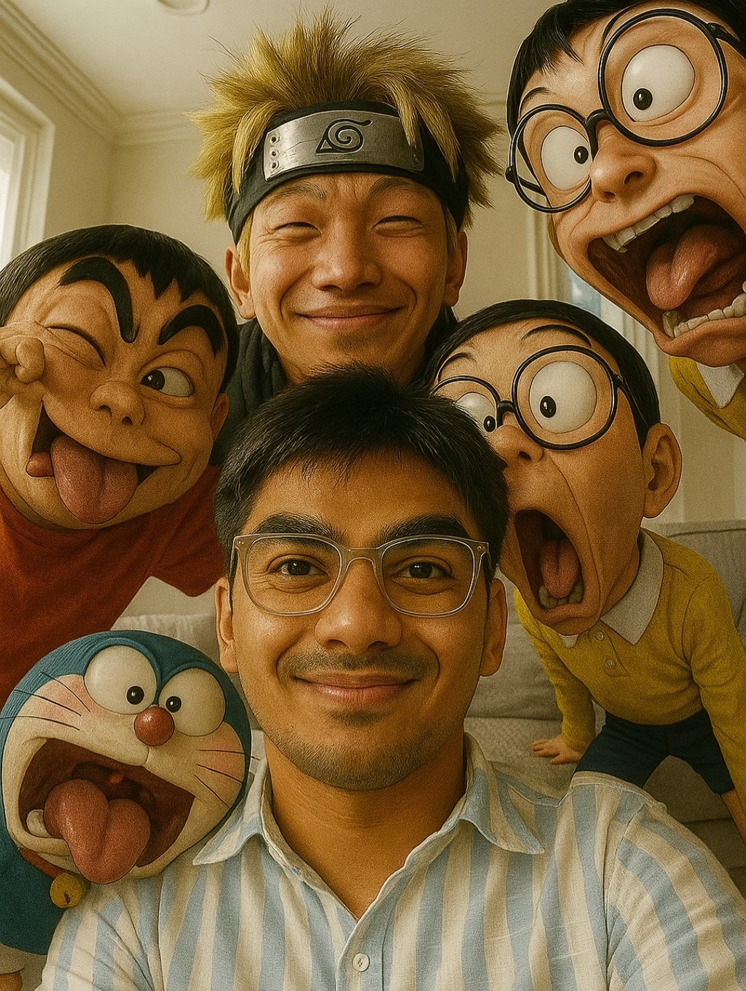 Fisheye Selfie with Anime Characters AI prompt – anime and art style photo editing image