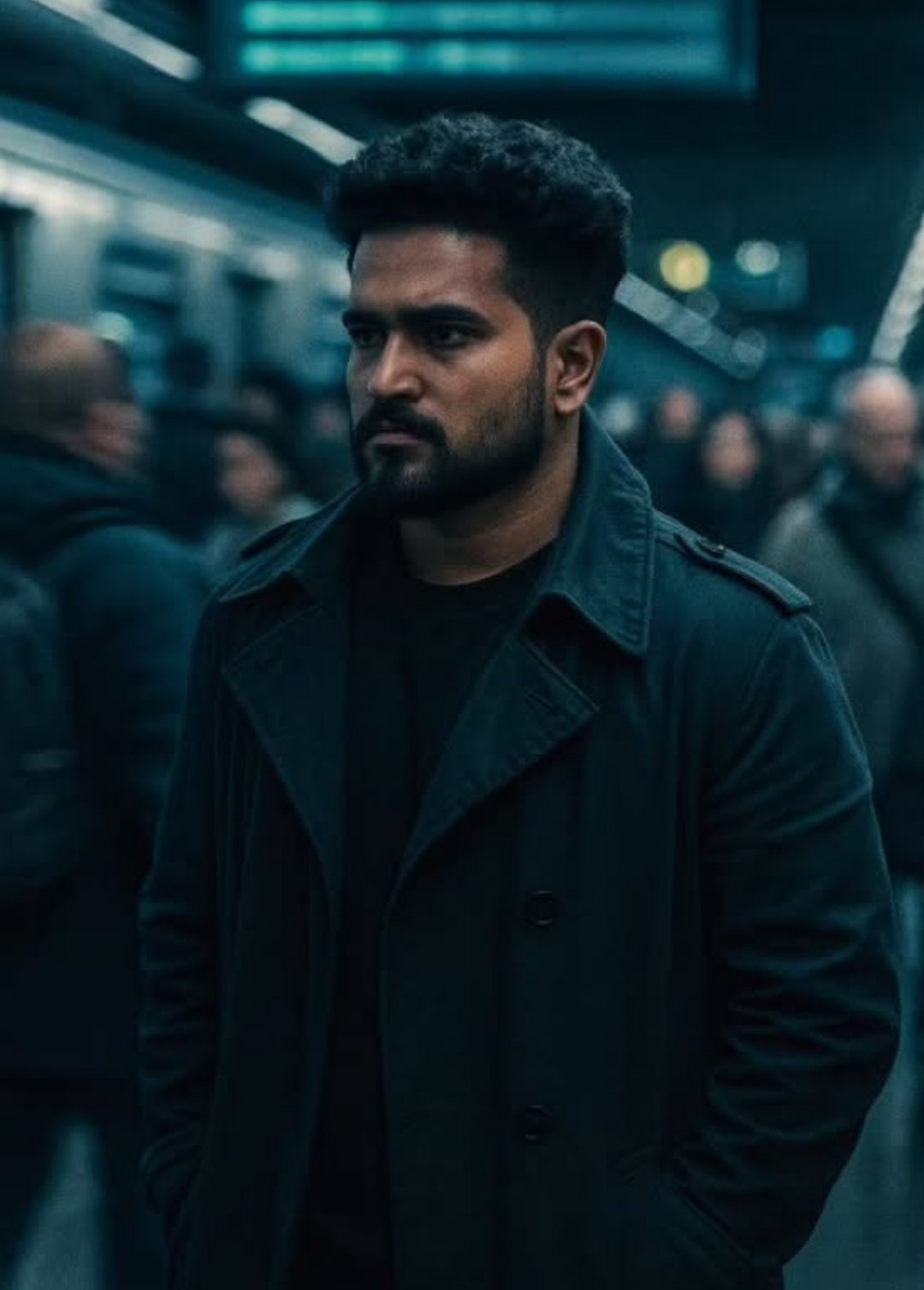 Profile Shot in Metro Station AI prompt – realistic cinematic photo editing image