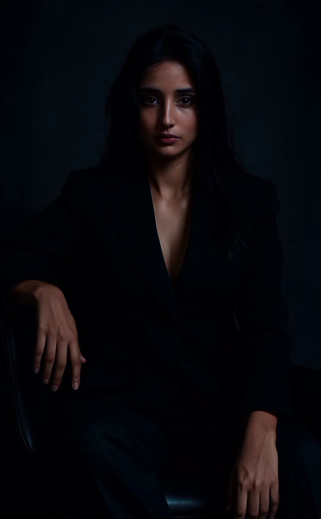 Cinematic Dark Room Shot AI prompt – realistic cinematic photo editing image