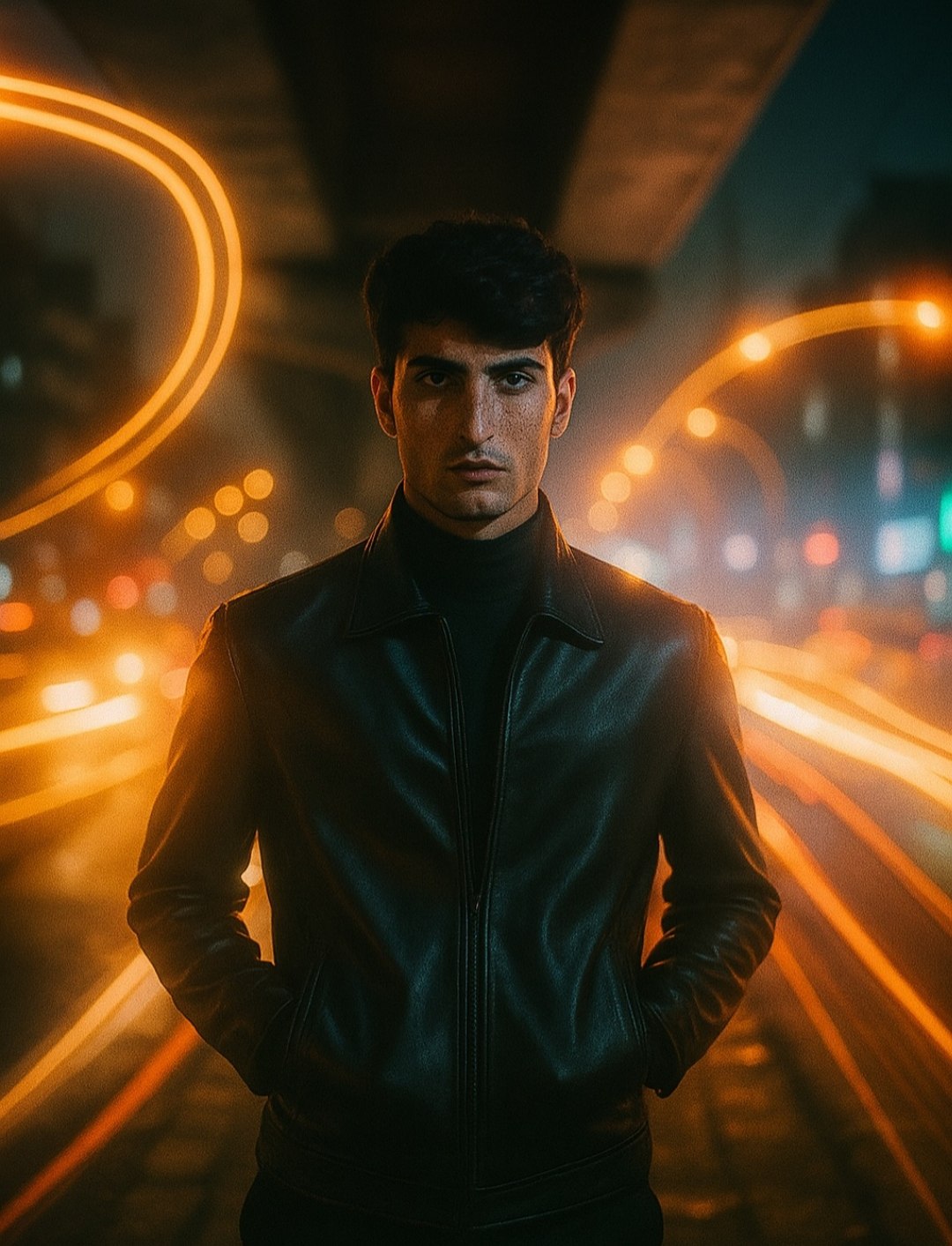 Backlit Portrait Under Overpass AI prompt – realistic cinematic photo editing image