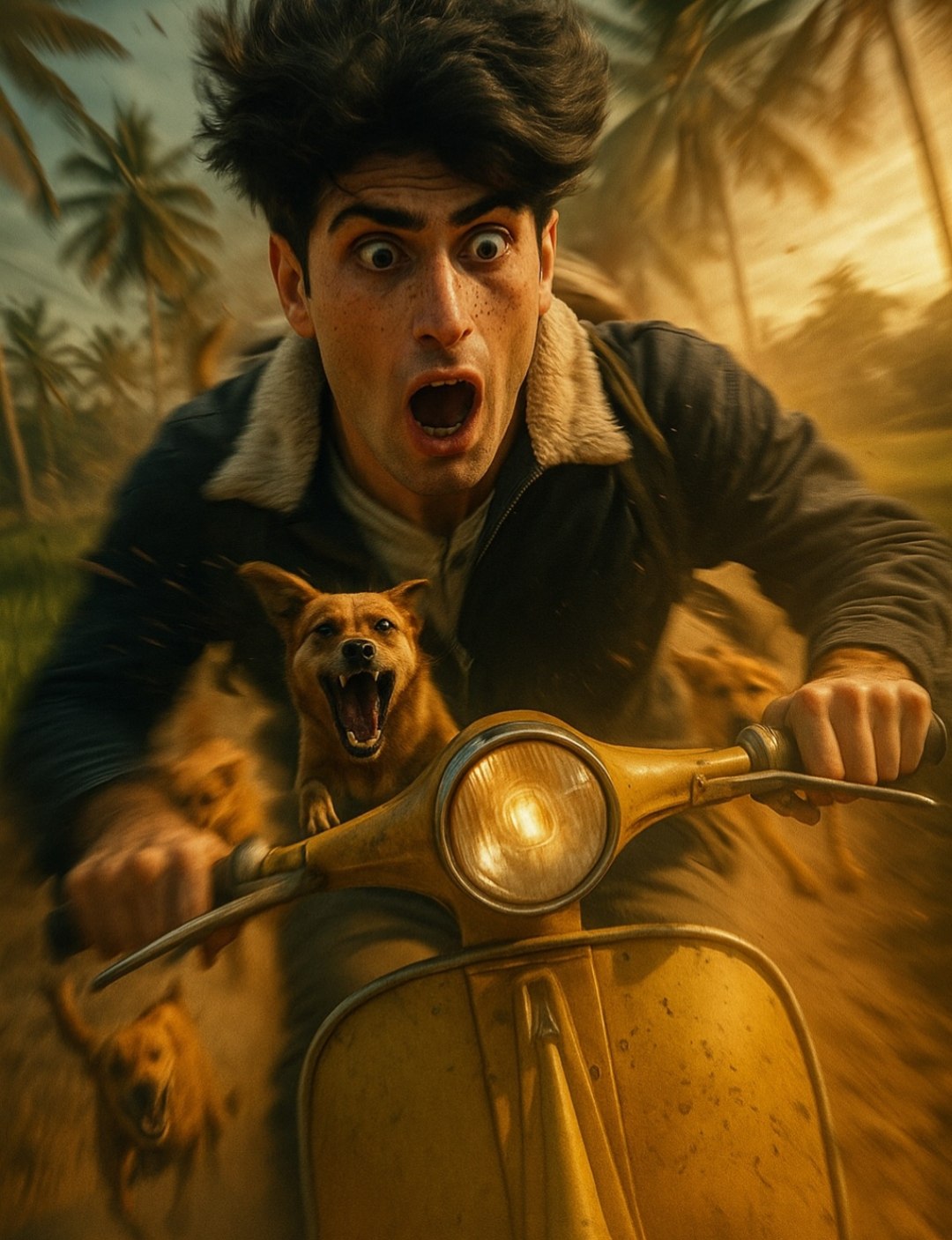 Cinematic Vespa Ride AI prompt – realistic cinematic photo editing image