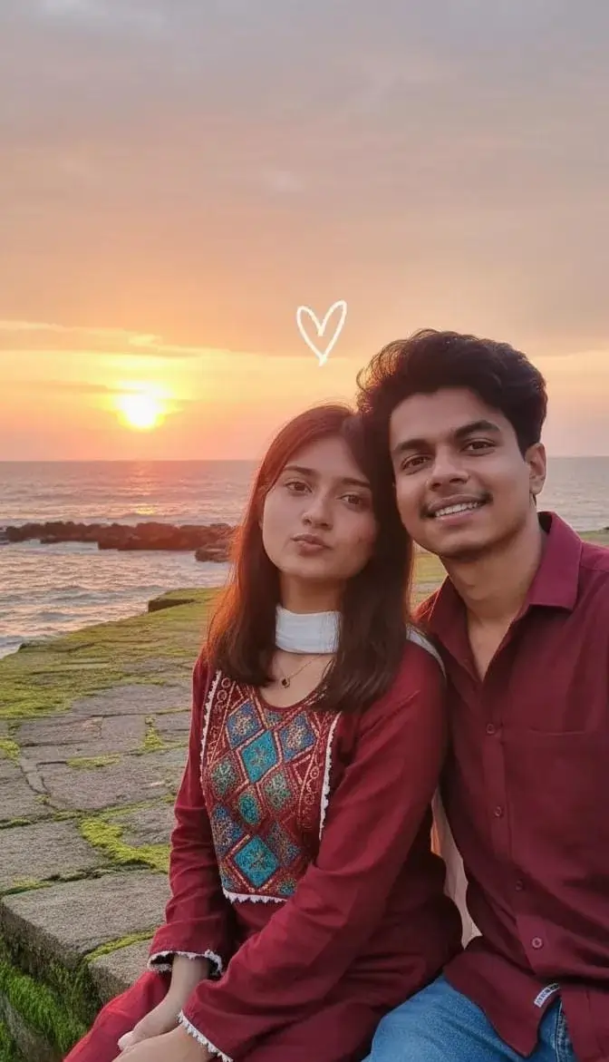 Seaside coupleAesthetic AI prompt – realistic couple photo editing image