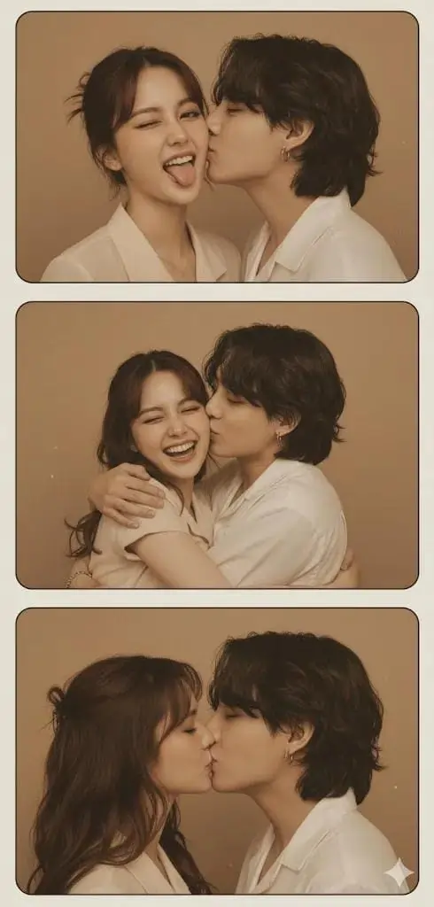 Vintage-Style Photo Booth Strip AI prompt – realistic couple photo editing image