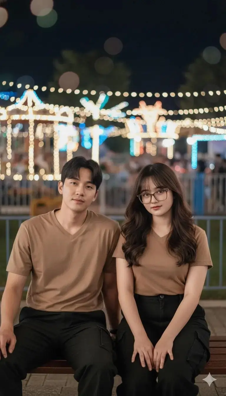 Couple at Playful Park Portrait AI prompt – realistic couple photo editing image