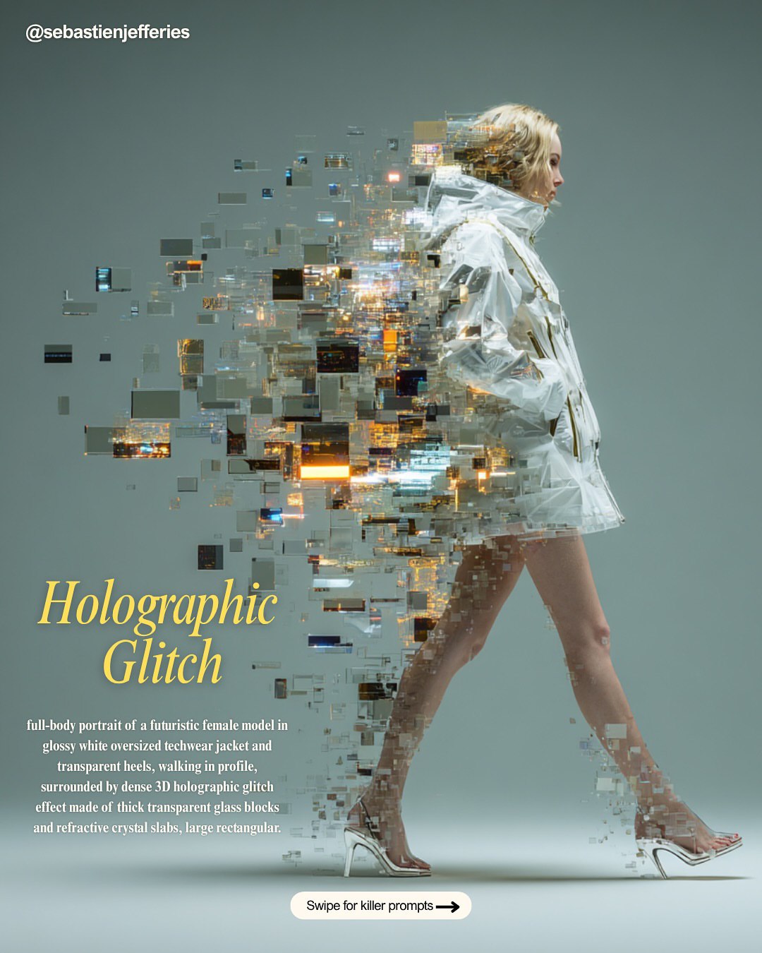 Holographic Glitch AI prompt – fantasy surreal photo editing image