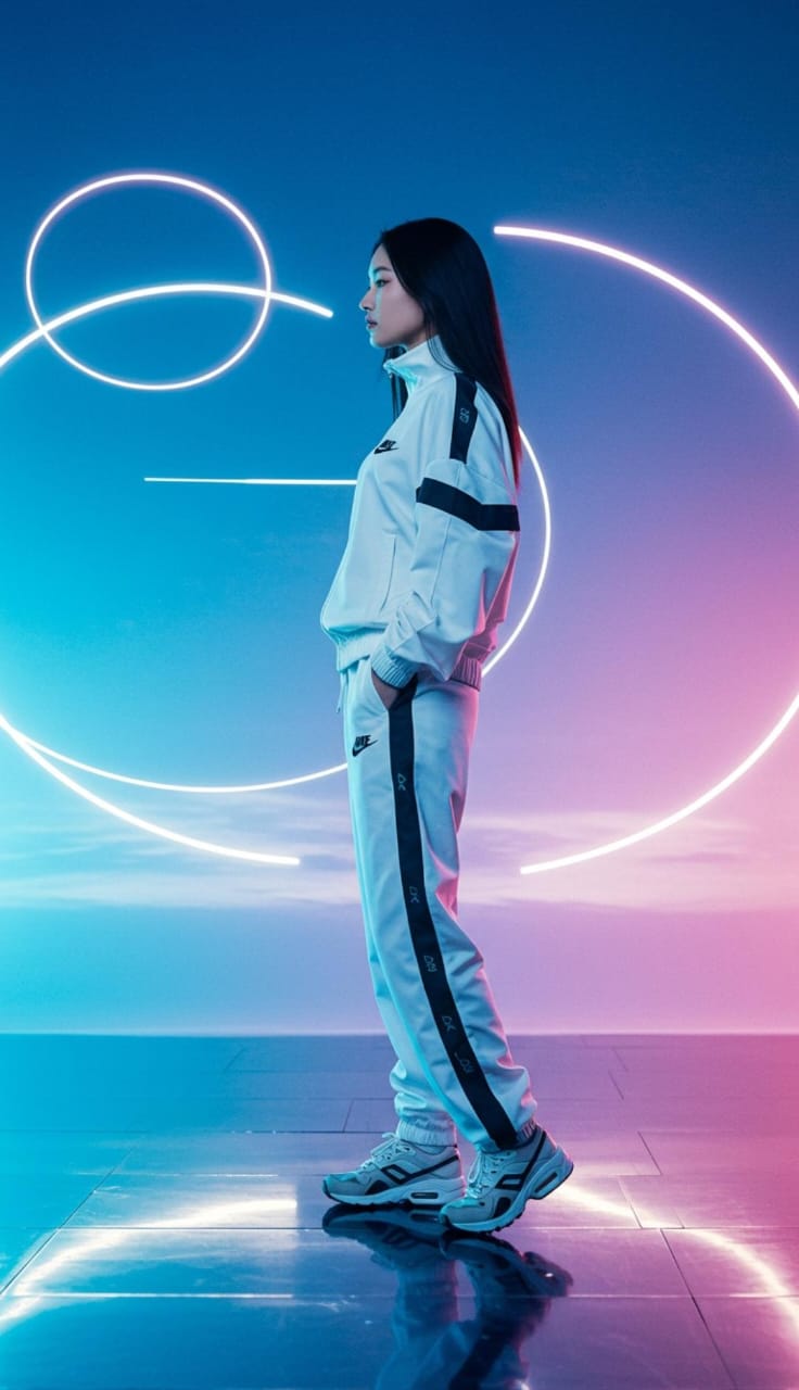 Futuristic Nike-style Ad AI prompt – fantasy surreal photo editing image