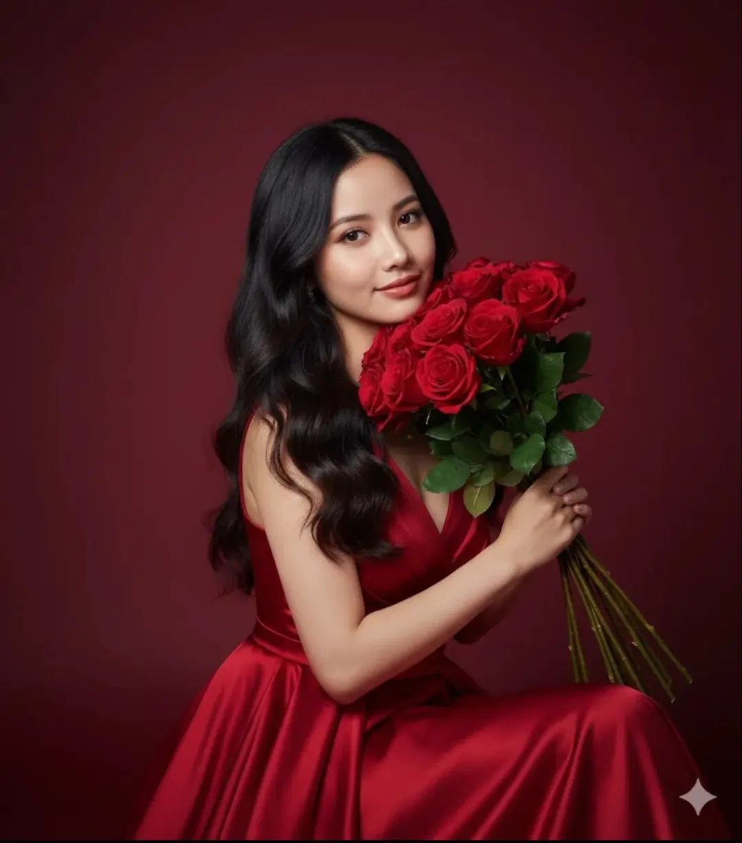 Red Gown Aesthetic AI prompt – realistic fashion photo editing image