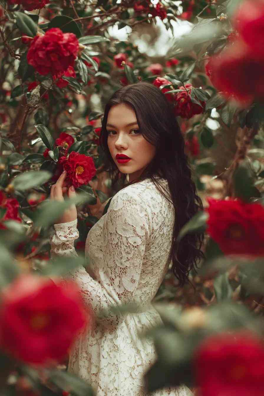 Camellia Aesthetic AI prompt – realistic outdoor nature photo editing image