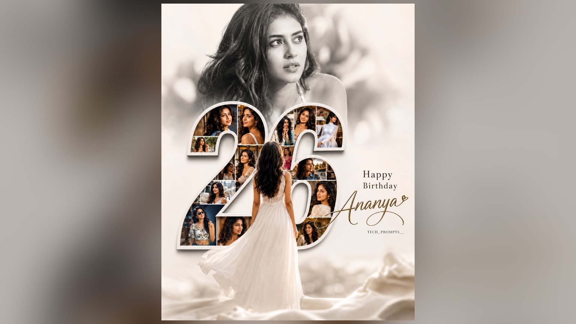 Ananya 26th birthday collage AI prompt – photo-filled number 26 birthday poster