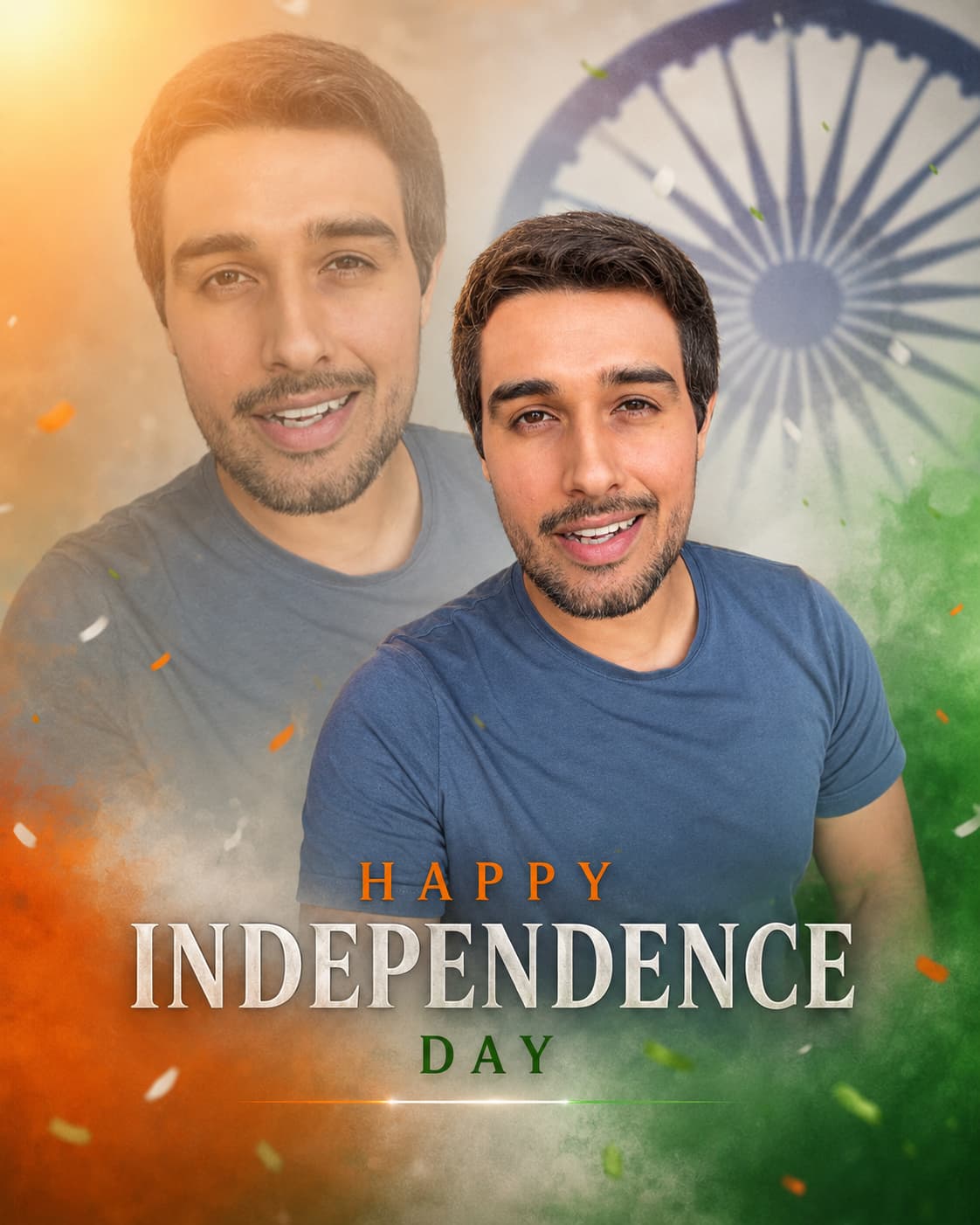 Independence Day dual portrait AI prompt – realistic Indian tricolor celebration