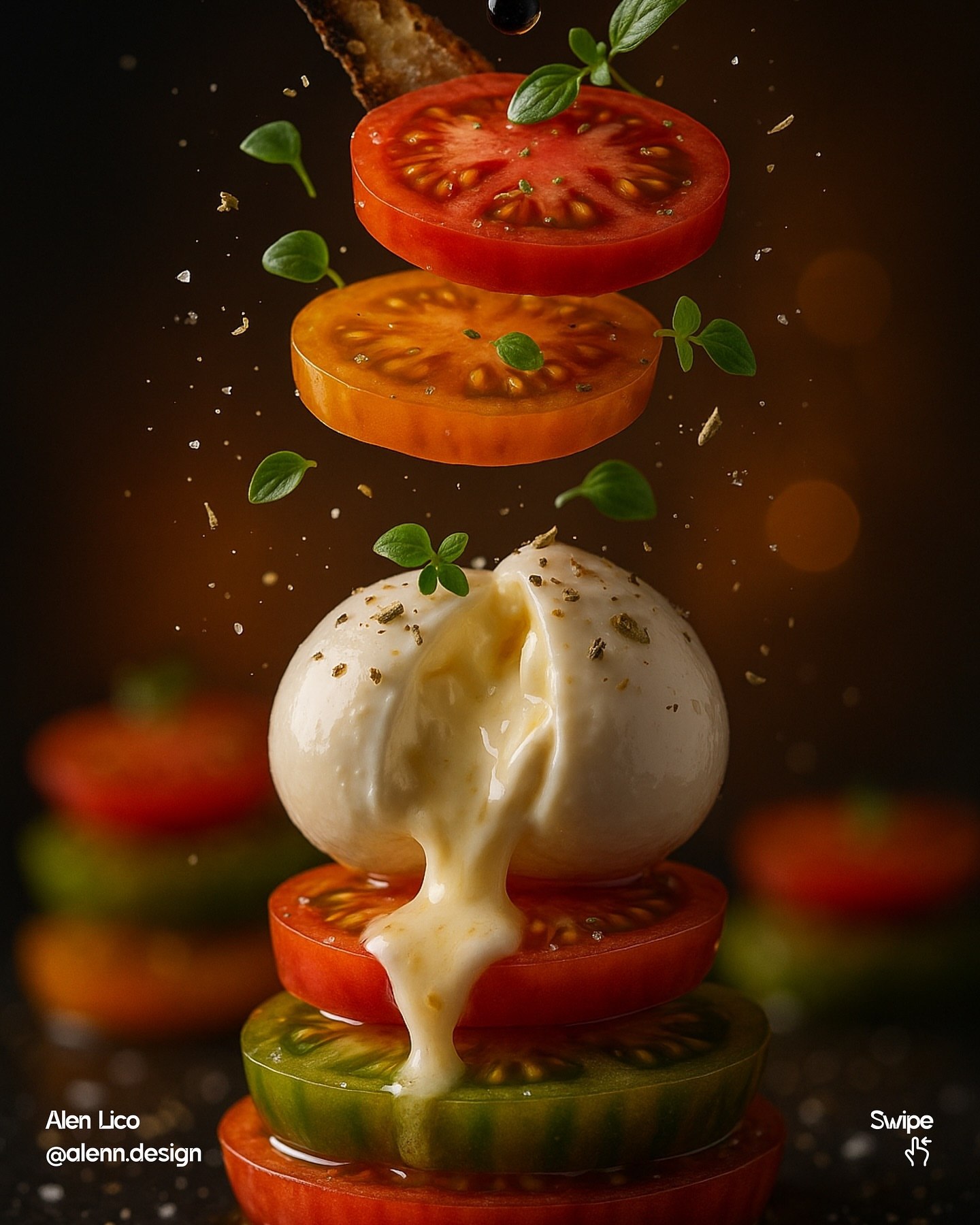 Gourmet Burrata Stack AI prompt – realistic photo editing image