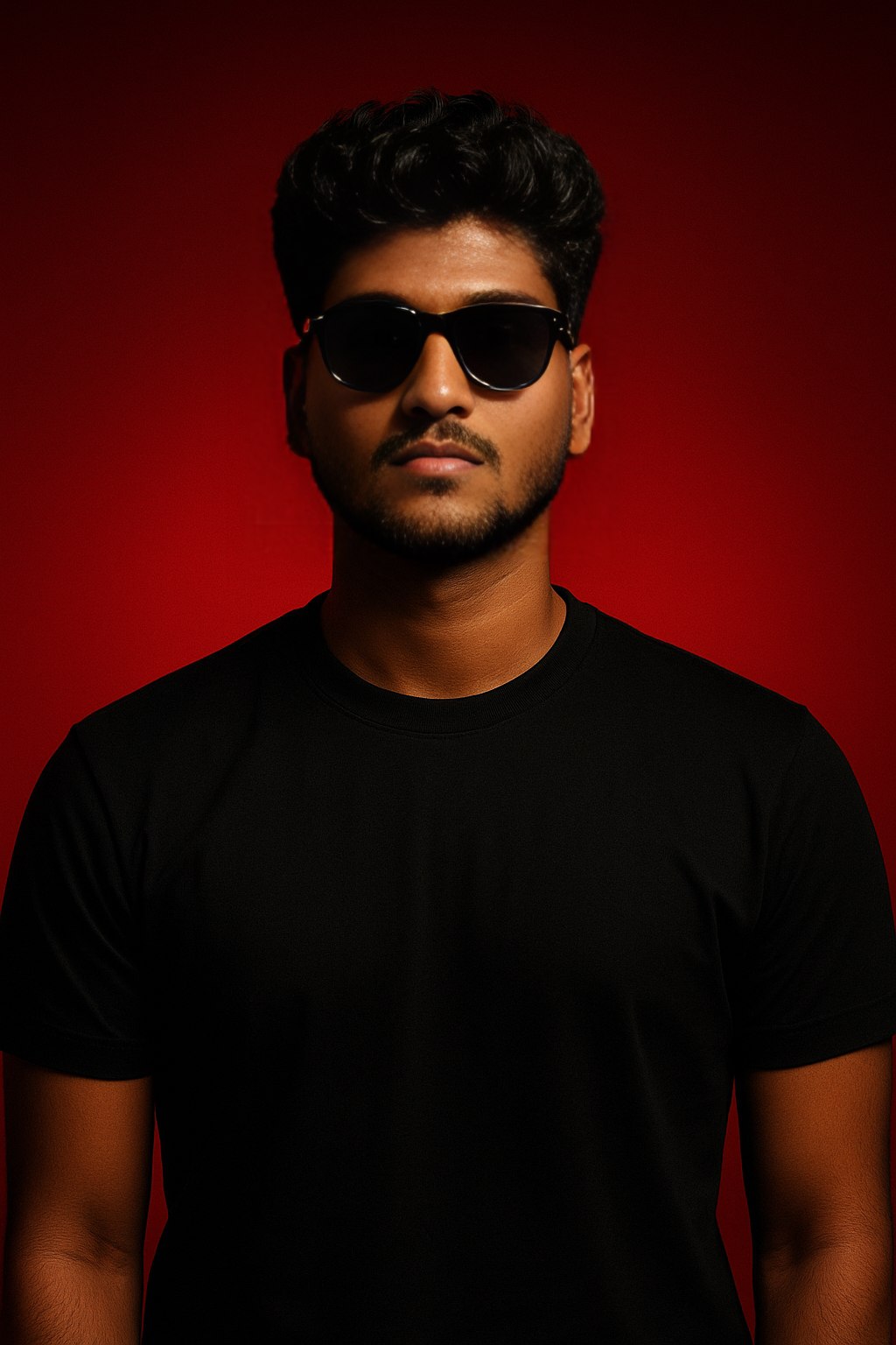 Stylized Portrait with Red Background AI prompt – realistic photo editing image