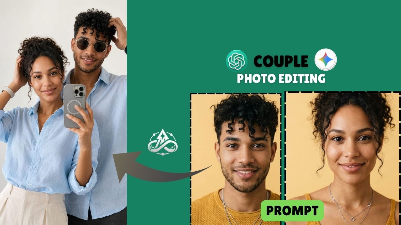 AI couple mirror selfie prompt – two photos merged into one realistic mirror selfie