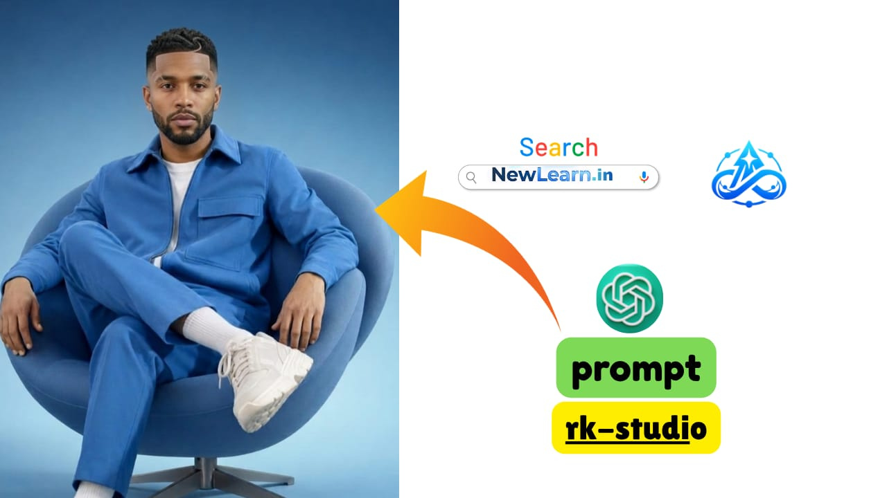 Luxury studio portrait AI prompt – professional fashion photoshoot with designer chair