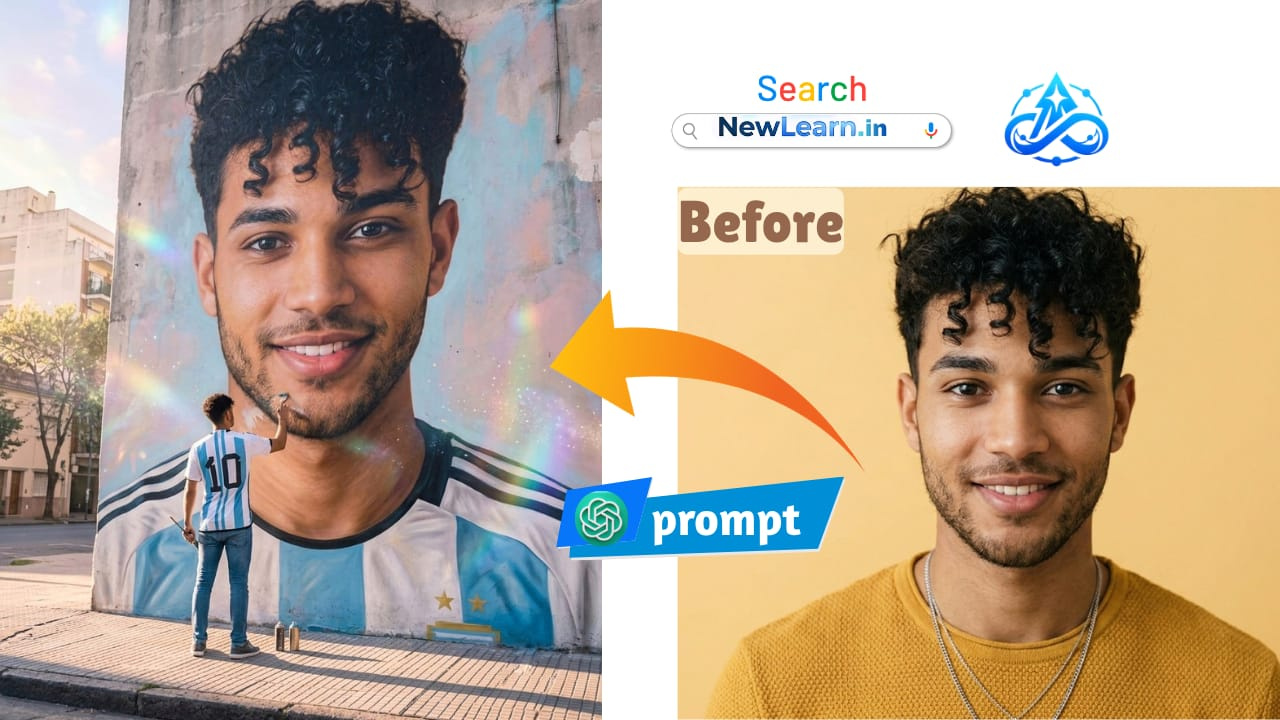 AI giant mural portrait art prompt – man painting his own hyper-realistic face on a city wall