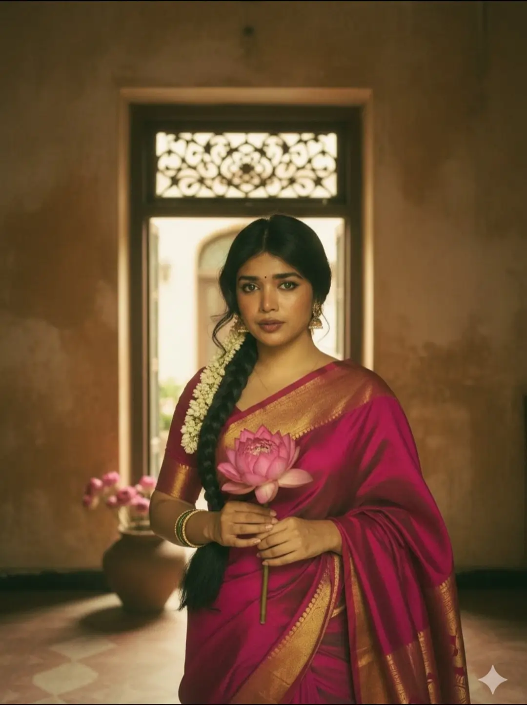 Pink Saree Aesthetic AI prompt – realistic saree photo editing image