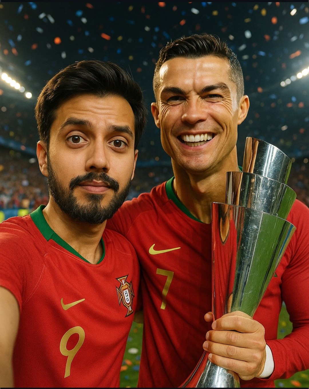 portugal jersey selfie with ronaldo AI prompt – realistic selfie photo editing image