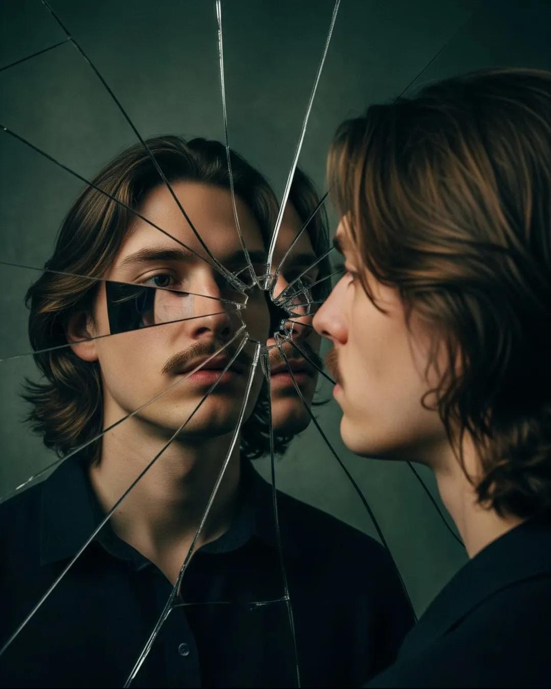Surreal Mirror Reflection AI prompt – realistic selfie photo editing image
