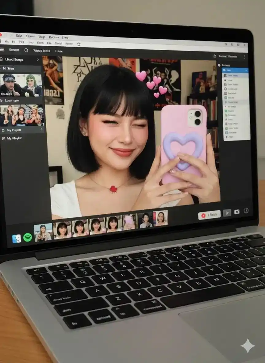 Laptop Selfie Portrait Aesthetic AI prompt – realistic selfie photo editing image