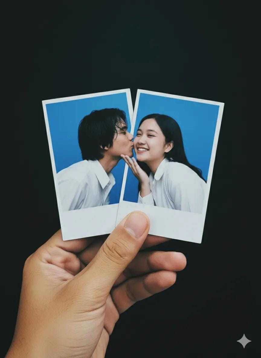 Couple polaroid AI prompt – vintage retro photo editing image